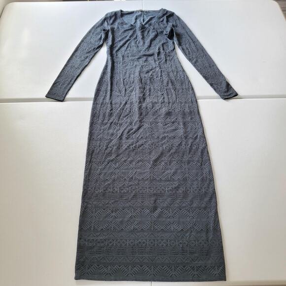 Peruvian Connection Dress Womens XS Gray Long Sleeve Maxi Geometric Pima Cotton - Picture 1 of 11